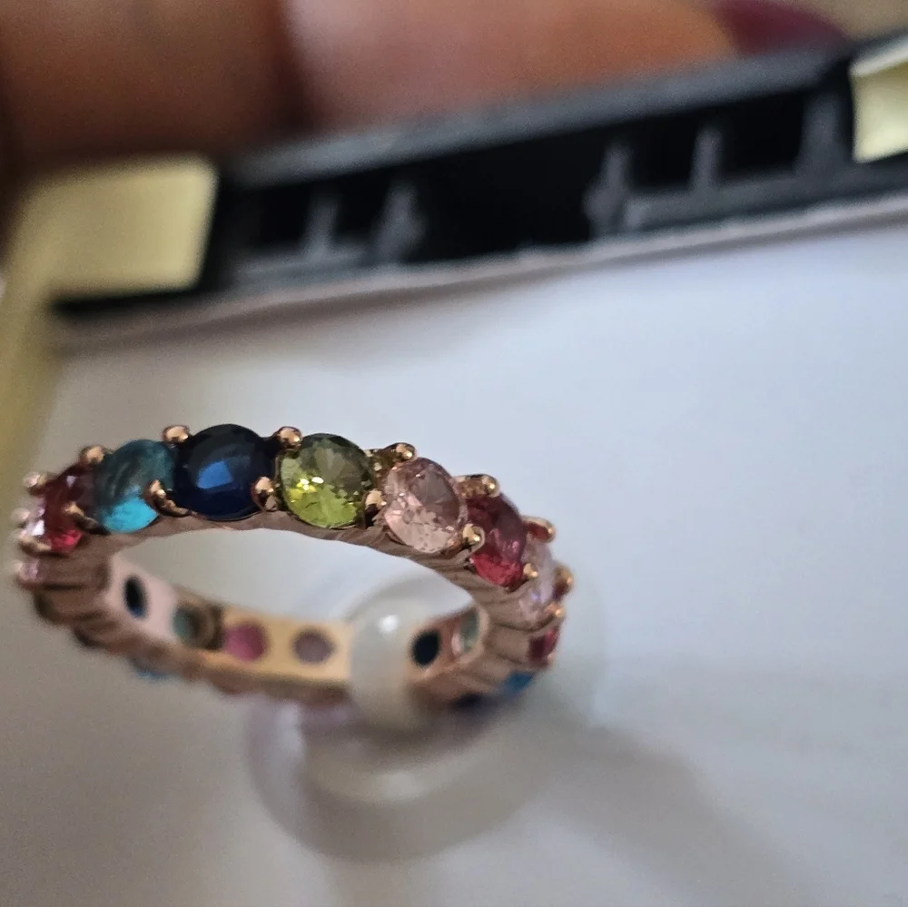 Charter Club Ring Rose Gold Plated Multicolor Crystal  Size 5 New Women